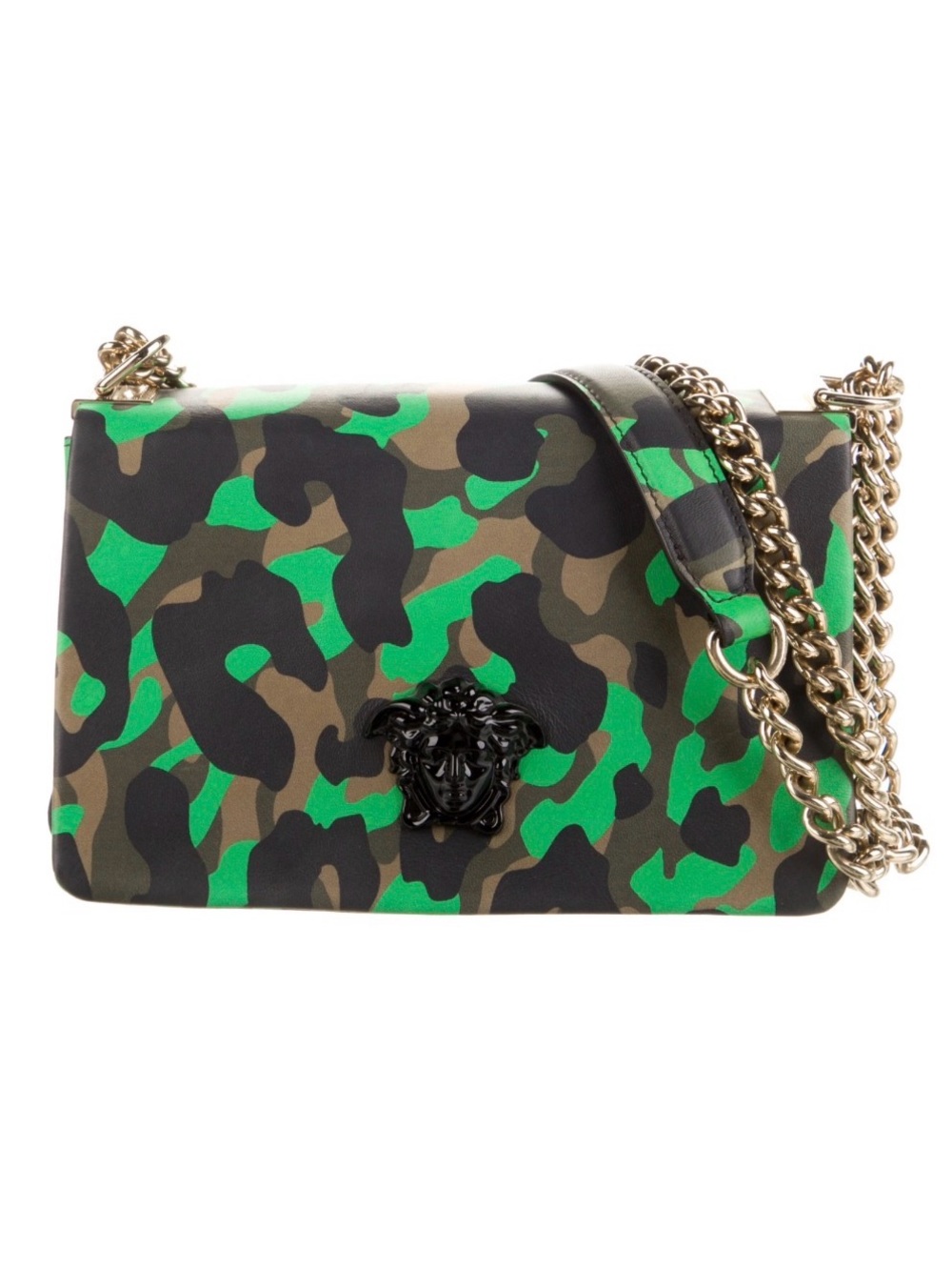 Versace Green Camo Leather Chain Shoulder Bag